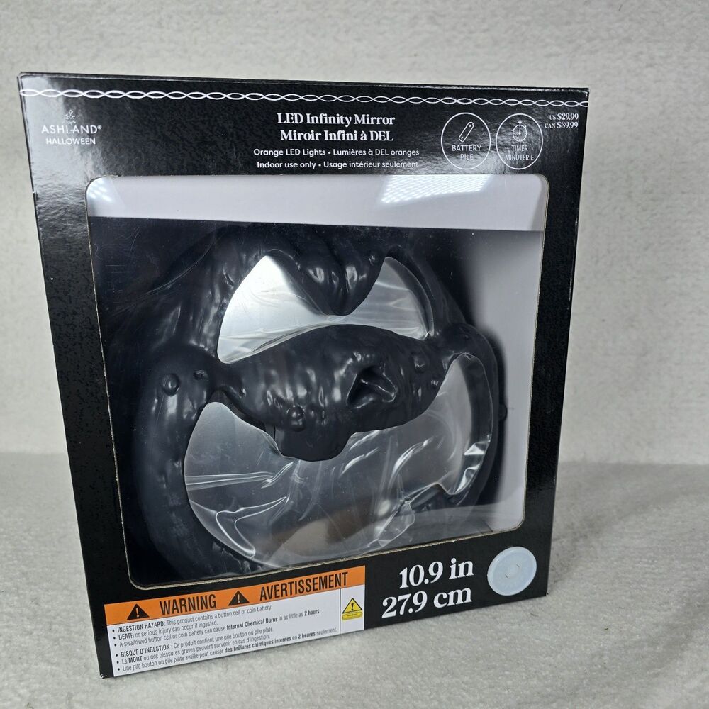 Ashland Halloween LED Infinity‎ Mirror Black Jack O Lantern Light Up 10" New